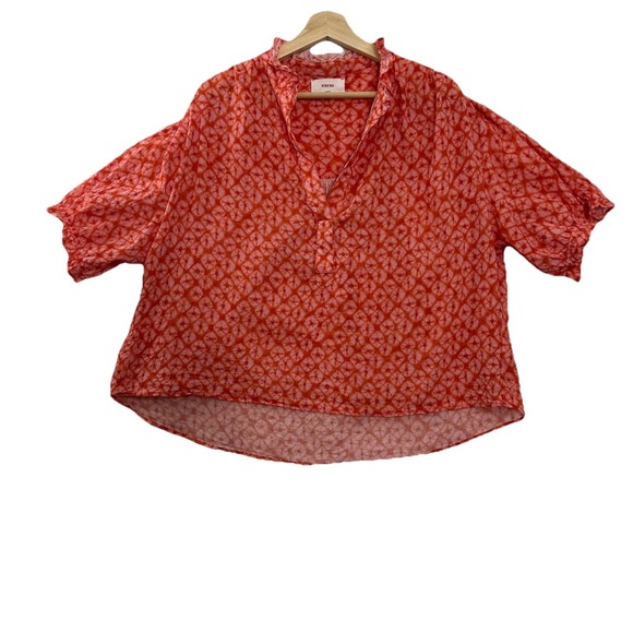 Xirena Top Womens Large Red Ruffled Boxy Crop Hi-lo  V-Neck Blouse Boho - Picture 1 of 13